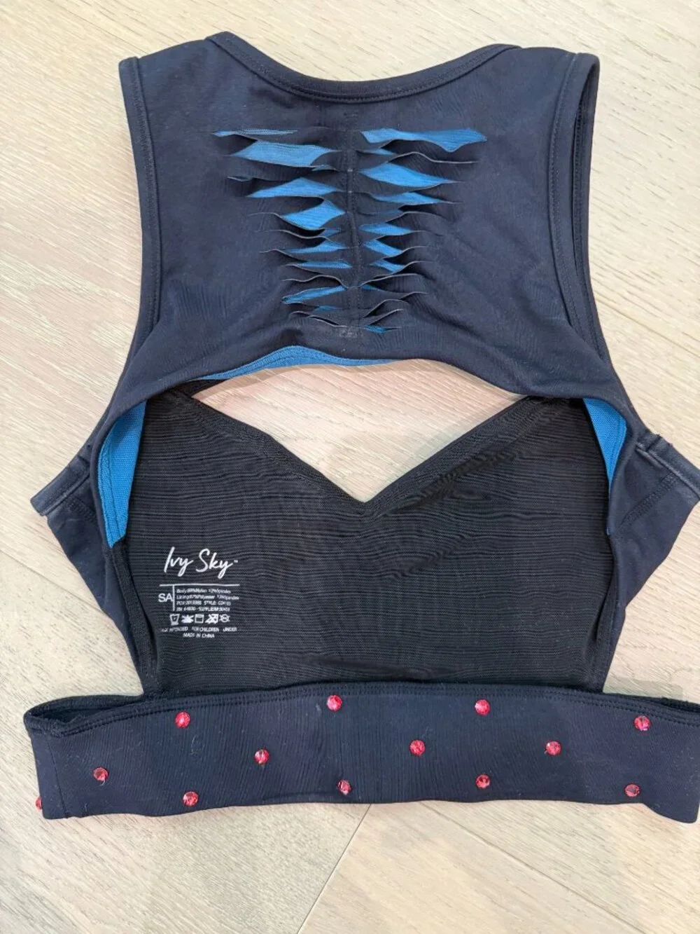 Ivy Sky Dance Black Blue Rhinestone Cutout Crop Top SA Small Adult